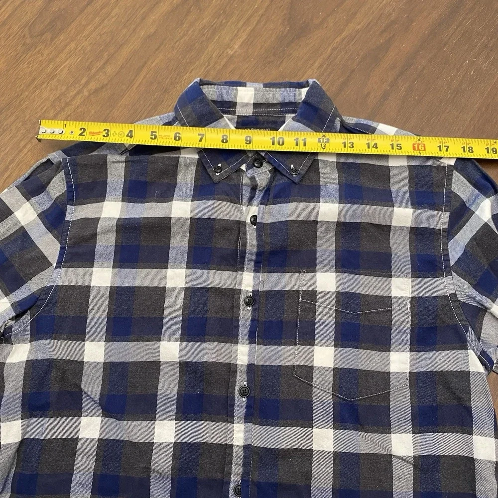 Banana Republic Men's M Luxe Flannel Shirt Untucked Slim Fit Navy Blue Plaid